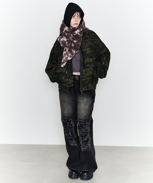 AIVER（アイバー）の「AIVER　オーバーダイフレアダメージデニム（デニムパンツ・メンズ・グリーン/パープル/ブラック・LARGE/MEDIUM/SMALL）」の6枚目の写真