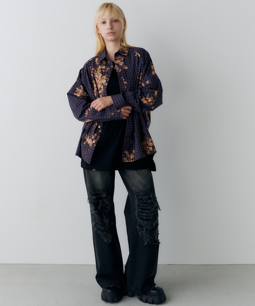 AIVER（アイバー）の「AIVER　オーバーダイフレアダメージデニム（デニムパンツ・メンズ・グリーン/パープル/ブラック・LARGE/MEDIUM/SMALL）」の16枚目の写真