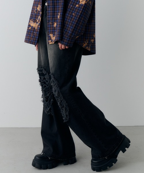 AIVER（アイバー）の「AIVER　オーバーダイフレアダメージデニム（デニムパンツ・メンズ・グリーン/パープル/ブラック・LARGE/MEDIUM/SMALL）」の12枚目の写真