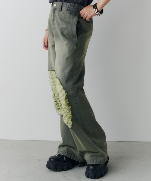 AIVER（アイバー）の「AIVER　オーバーダイフレアダメージデニム（デニムパンツ・メンズ・グリーン/パープル/ブラック・LARGE/MEDIUM/SMALL）」の17枚目の写真