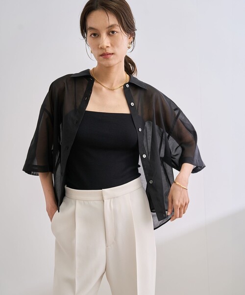 【洗える】コットンシアークロップドシャツ ROPE'｜【洗える】コットンシアークロップドシャツブラウス