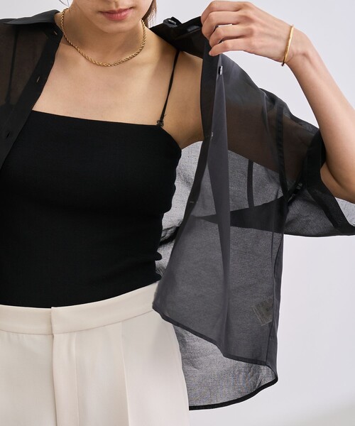 ROPE'（ロペ）の「【洗える】コットンシアークロップドシャツ（シャツ/ブラウス・レディース・ブラック/サックスブルー/ホワイト・FREE）」の12枚目の写真