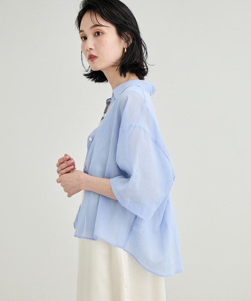 【新品タグ付】ROPE シアーブラウス 　オフホワイト 定価16500円 セール】【洗える】サファリ シアーブラウス（シャツ/ブラウス