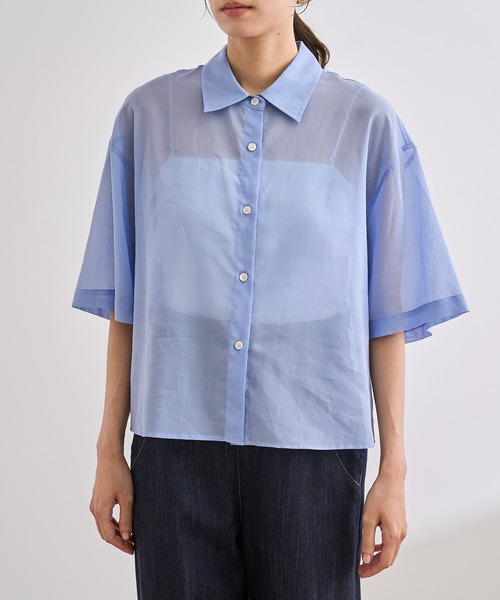 ROPE'（ロペ）の「【洗える】コットンシアークロップドシャツ（シャツ/ブラウス・レディース・ブラック/サックスブルー/ホワイト・FREE）」の18枚目の写真