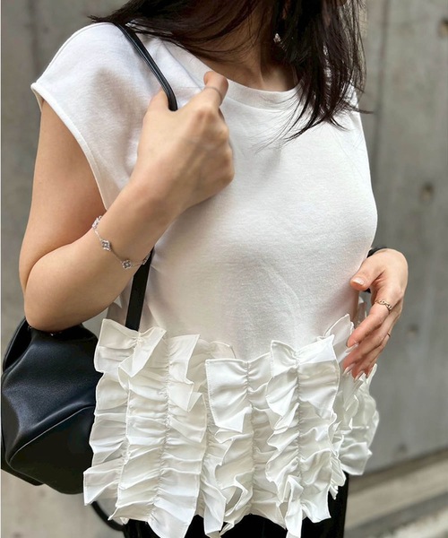 M y u(ミュー)の「SUSO OHANA T-shirt(Tシャツ/カットソー・レディース・ホワイト系1/ホワイト系2/ブラック系1/ブラック系2・FREE)」の13枚目の写真