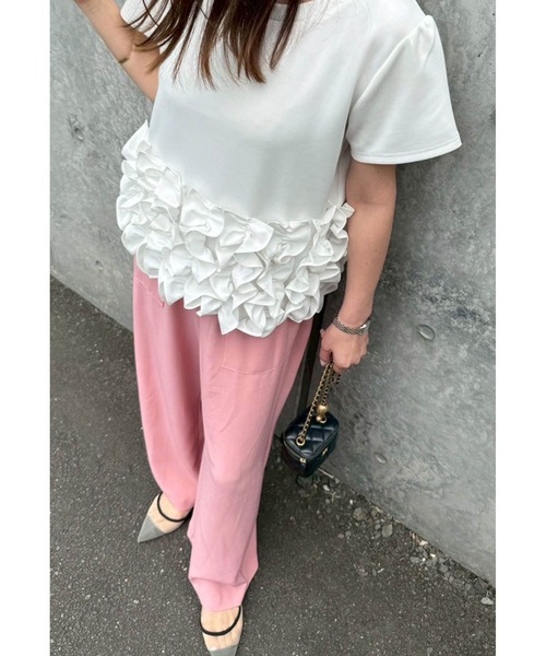 M y u(ミュー)の「SUSO OHANA T-shirt(Tシャツ/カットソー・レディース・ホワイト系1/ホワイト系2/ブラック系1/ブラック系2・FREE)」の8枚目の写真