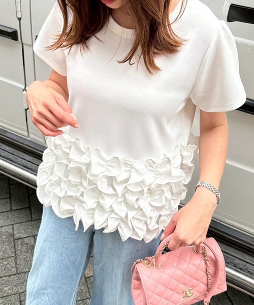 M y u(ミュー)の「SUSO OHANA T-shirt(Tシャツ/カットソー・レディース・ホワイト系1/ホワイト系2/ブラック系1/ブラック系2・FREE)」の21枚目の写真