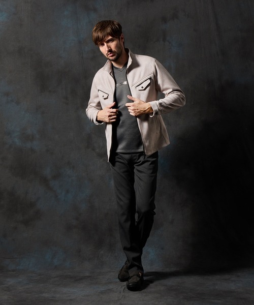 HIDEAWAYS NICOLE（ハイダウェイニコル）の「ポンチ起毛ジップアップブルゾン（ライダースジャケット・メンズ・グレイッシュベージュ/ブラック/オレンジ/シルバーグレー・MEDIUM/X-LARGE/LARGE）」の12枚目の写真