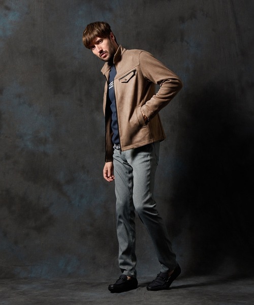 HIDEAWAYS NICOLE（ハイダウェイニコル）の「ポンチ起毛ジップアップブルゾン（ライダースジャケット・メンズ・グレイッシュベージュ/ブラック/オレンジ/シルバーグレー・MEDIUM/X-LARGE/LARGE）」の11枚目の写真