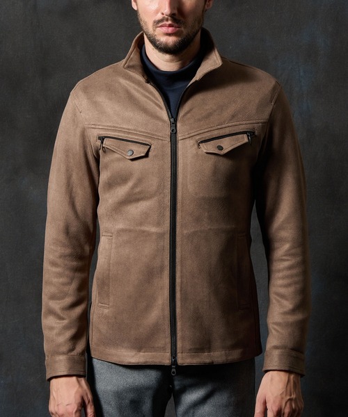 HIDEAWAYS NICOLE（ハイダウェイニコル）の「ポンチ起毛ジップアップブルゾン（ライダースジャケット・メンズ・グレイッシュベージュ/ブラック/オレンジ/シルバーグレー・MEDIUM/X-LARGE/LARGE）」の22枚目の写真