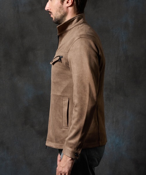 HIDEAWAYS NICOLE（ハイダウェイニコル）の「ポンチ起毛ジップアップブルゾン（ライダースジャケット・メンズ・グレイッシュベージュ/ブラック/オレンジ/シルバーグレー・MEDIUM/X-LARGE/LARGE）」の21枚目の写真