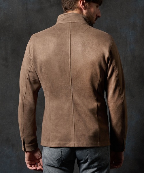 HIDEAWAYS NICOLE（ハイダウェイニコル）の「ポンチ起毛ジップアップブルゾン（ライダースジャケット・メンズ・グレイッシュベージュ/ブラック/オレンジ/シルバーグレー・MEDIUM/X-LARGE/LARGE）」の20枚目の写真