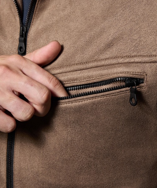 HIDEAWAYS NICOLE（ハイダウェイニコル）の「ポンチ起毛ジップアップブルゾン（ライダースジャケット・メンズ・グレイッシュベージュ/ブラック/オレンジ/シルバーグレー・MEDIUM/X-LARGE/LARGE）」の16枚目の写真