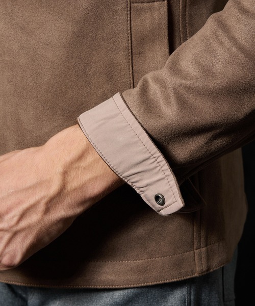 HIDEAWAYS NICOLE（ハイダウェイニコル）の「ポンチ起毛ジップアップブルゾン（ライダースジャケット・メンズ・グレイッシュベージュ/ブラック/オレンジ/シルバーグレー・MEDIUM/X-LARGE/LARGE）」の7枚目の写真