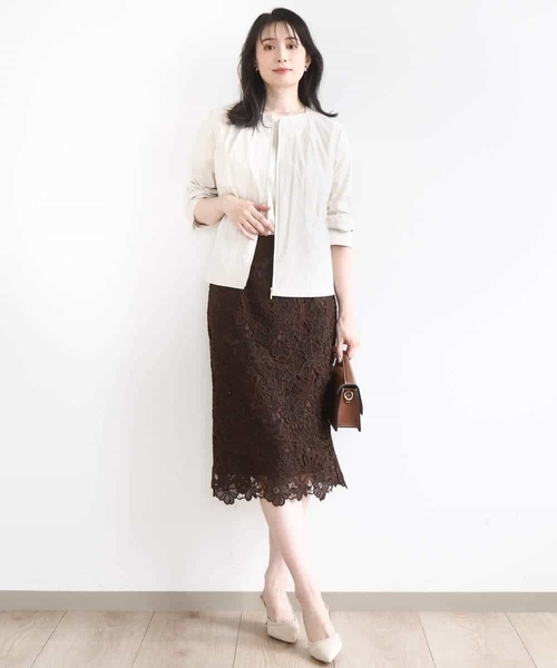OFUON le MK（オフオンルエムケー）の「フラワーレースタイトスカート/洗える（スカート・レディース・ライトブルー/ブラウン・40/38/36）」の7枚目の写真