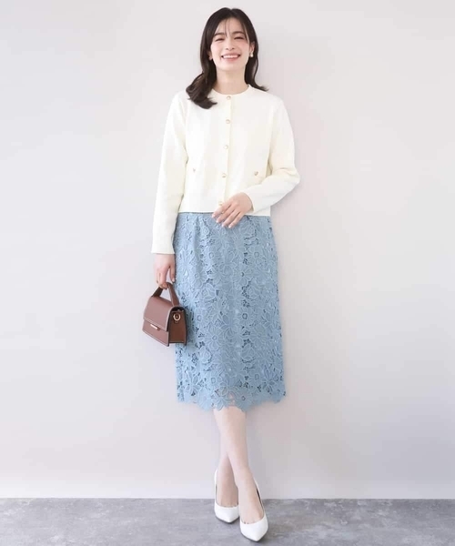 OFUON le MK（オフオンルエムケー）の「フラワーレースタイトスカート/洗える（スカート・レディース・ライトブルー/ブラウン・40/38/36）」の13枚目の写真