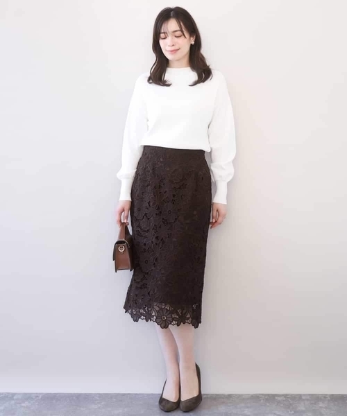 OFUON le MK（オフオンルエムケー）の「フラワーレースタイトスカート/洗える（スカート・レディース・ライトブルー/ブラウン・40/38/36）」の15枚目の写真