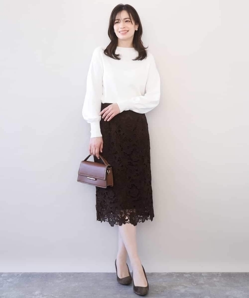 OFUON le MK（オフオンルエムケー）の「フラワーレースタイトスカート/洗える（スカート・レディース・ライトブルー/ブラウン・40/38/36）」の16枚目の写真