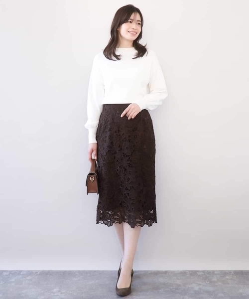 OFUON le MK（オフオンルエムケー）の「フラワーレースタイトスカート/洗える（スカート・レディース・ライトブルー/ブラウン・40/38/36）」の17枚目の写真