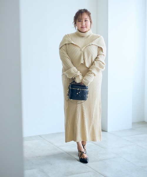 大きいサイズ＞【らめちゃんコラボ】2点セット（ニットワンピース＋