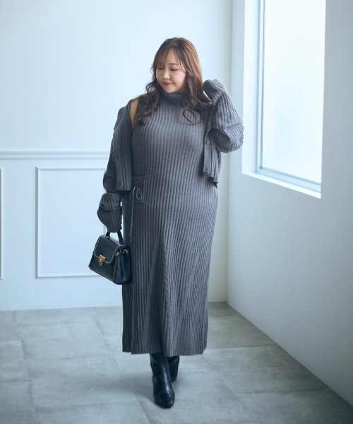 大きいサイズ＞【らめちゃんコラボ】2点セット（ニットワンピース＋