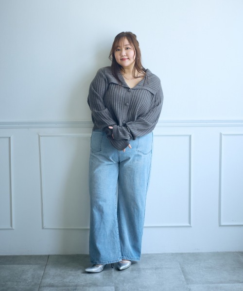 SMILE LAND(スマイルランド)の「<大きいサイズ>【らめちゃんコラボ】2点セット(ニットワンピース+ニットカーディガン)JERRY SELECT(ワンピース・レディース・ベージュ/チャコールグレー・3L/L/LL/4L/5L)」の14枚目の写真