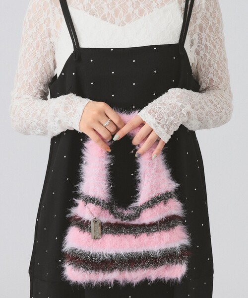 Ray BEAMS（レイビームス）の「シャギー ボーダー ニット バッグ（トートバッグ・レディース・イエロー/ピンク/ブラック・ONE SIZE）」の5枚目の写真