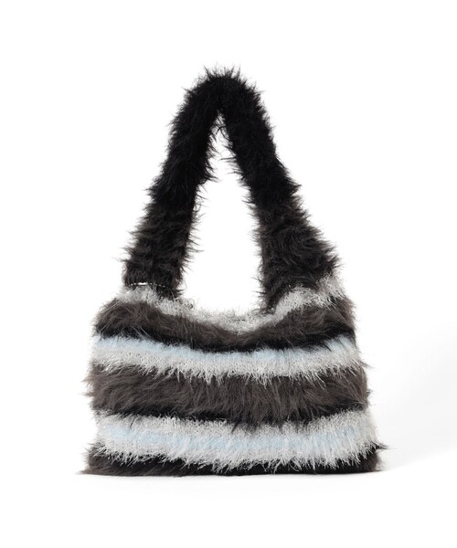 Ray BEAMS（レイビームス）の「シャギー ボーダー ニット バッグ（トートバッグ・レディース・イエロー/ピンク/ブラック・ONE SIZE）」の7枚目の写真