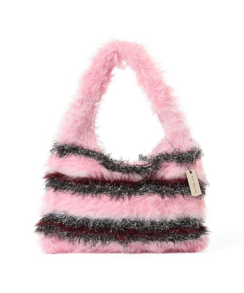 Ray BEAMS（レイビームス）の「シャギー ボーダー ニット バッグ（トートバッグ・レディース・イエロー/ピンク/ブラック・ONE SIZE）」の12枚目の写真