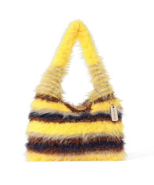 Ray BEAMS（レイビームス）の「シャギー ボーダー ニット バッグ（トートバッグ・レディース・イエロー/ピンク/ブラック・ONE SIZE）」の13枚目の写真