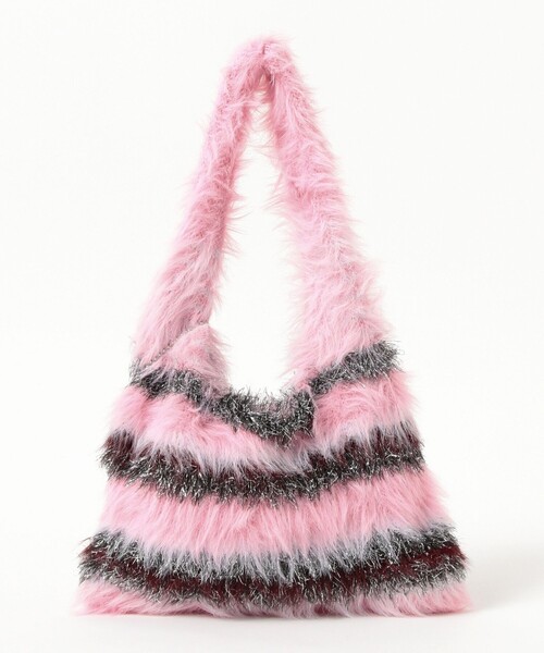 Ray BEAMS（レイビームス）の「シャギー ボーダー ニット バッグ（トートバッグ・レディース・イエロー/ピンク/ブラック・ONE SIZE）」の18枚目の写真