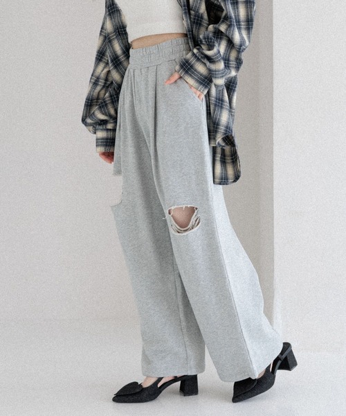 Heather（ヘザー）の「ダメージスウェットパンツ　586832（スウェットパンツ・レディース・スミクロ/グレー系その他/グレー・FREE）」の2枚目の写真