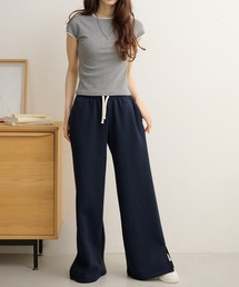 サイドスリット ワイド ストレート スウェット パンツ