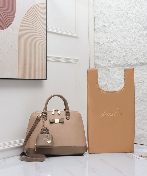 dazzlin（ダズリン）の「【dazzlin/ダズリン】バレッタリボン　エコバッグ入バッグチャーム付　ミディアムハンドバッグ（ハンドバッグ・レディース・ブラック/ブラック×ホワイト/ダークブラウン/グレー/ベージュ・FREE）」の8枚目の写真