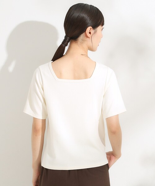 Cutie Blonde（キューティーブロンド）の「【S-LL/ひんやり/前後2WAY】シンプルだから使いやすい テレコTシャツ（Tシャツ/カットソー・レディース・ダークブラウン/ブラック/オフホワイト・01/02/03/04）」の8枚目の写真