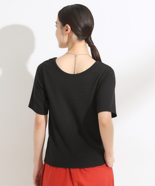 Cutie Blonde（キューティーブロンド）の「【S-LL/ひんやり/前後2WAY】シンプルだから使いやすい テレコTシャツ（Tシャツ/カットソー・レディース・ダークブラウン/ブラック/オフホワイト・01/02/03/04）」の12枚目の写真