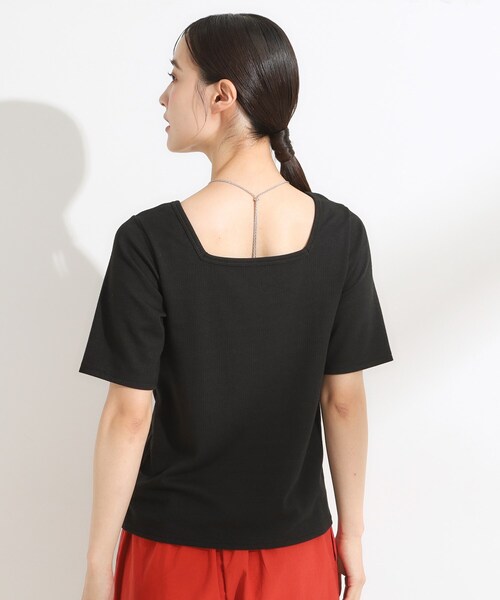 Cutie Blonde（キューティーブロンド）の「【S-LL/ひんやり/前後2WAY】シンプルだから使いやすい テレコTシャツ（Tシャツ/カットソー・レディース・ダークブラウン/ブラック/オフホワイト・01/02/03/04）」の14枚目の写真