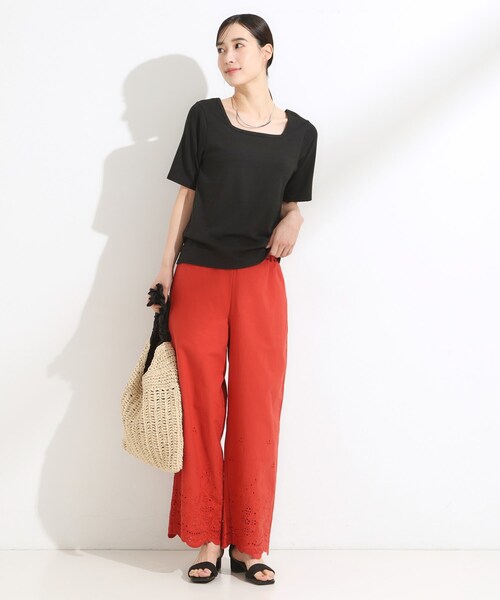 Cutie Blonde（キューティーブロンド）の「【S-LL/ひんやり/前後2WAY】シンプルだから使いやすい テレコTシャツ（Tシャツ/カットソー・レディース・ダークブラウン/ブラック/オフホワイト・01/02/03/04）」の15枚目の写真