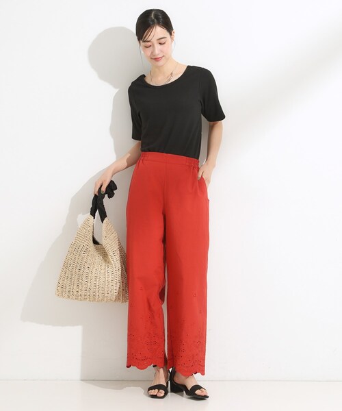 Cutie Blonde（キューティーブロンド）の「【S-LL/ひんやり/前後2WAY】シンプルだから使いやすい テレコTシャツ（Tシャツ/カットソー・レディース・ダークブラウン/ブラック/オフホワイト・01/02/03/04）」の16枚目の写真