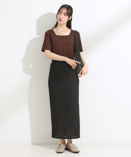 Cutie Blonde（キューティーブロンド）の「【S-LL/ひんやり/前後2WAY】シンプルだから使いやすい テレコTシャツ（Tシャツ/カットソー・レディース・ダークブラウン/ブラック/オフホワイト・01/02/03/04）」の22枚目の写真