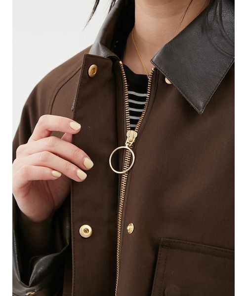 【美品】ミラオーウェン　ショートテントシルエットハンティングジャケット　ブラウン Mila Owen｜ショートテントシルエットハンティングジャケット