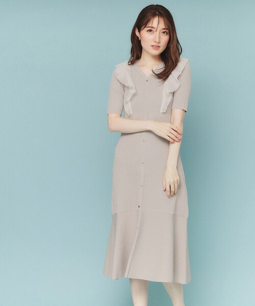 セール】フリルドッキングニットワンピース【洗濯機洗い可/抗ピル