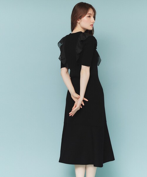 セール】フリルドッキングニットワンピース【洗濯機洗い可/抗ピル