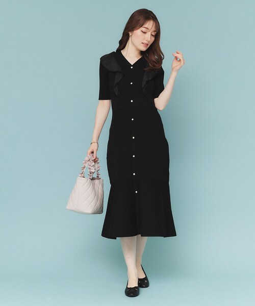 セール】フリルドッキングニットワンピース【洗濯機洗い可/抗ピル