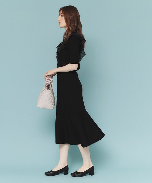 セール】フリルドッキングニットワンピース【洗濯機洗い可/抗ピル