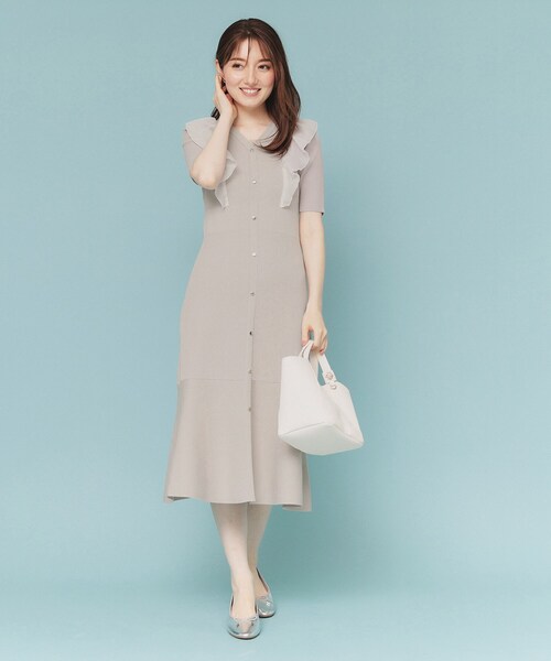 セール】フリルドッキングニットワンピース【洗濯機洗い可/抗ピル