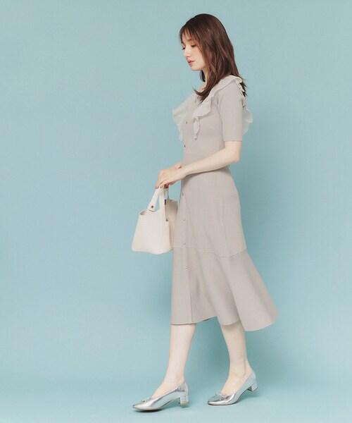 セール】フリルドッキングニットワンピース【洗濯機洗い可/抗ピル