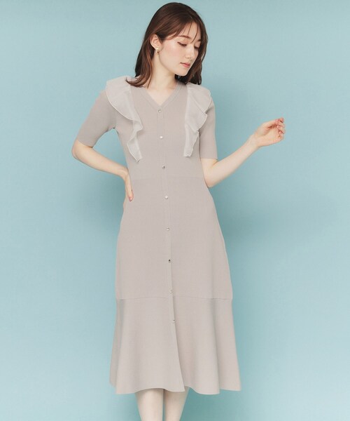 セール】フリルドッキングニットワンピース【洗濯機洗い可/抗ピル