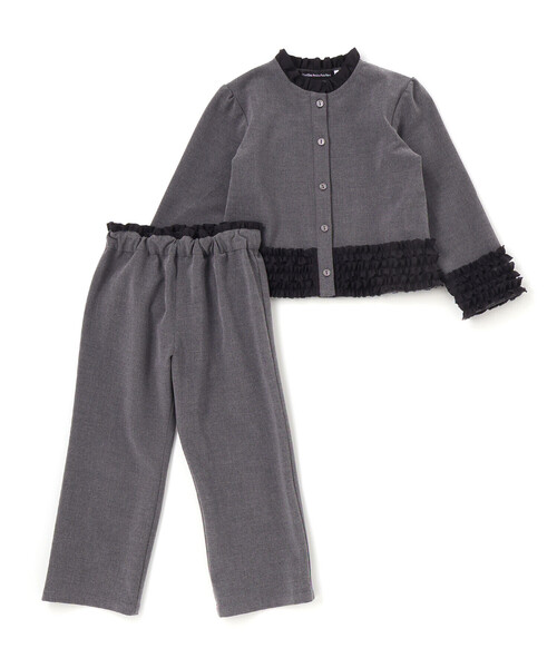 BeBe Petits Pois Vert（ベベプチポワヴェール）の「シフォンフリルブラウス+ロングパンツセットアップ（セットアップ・キッズ・ブラック系その他/ブルー・100cm/110cm/120cm/130cm/140cm/150cm）」の2枚目の写真