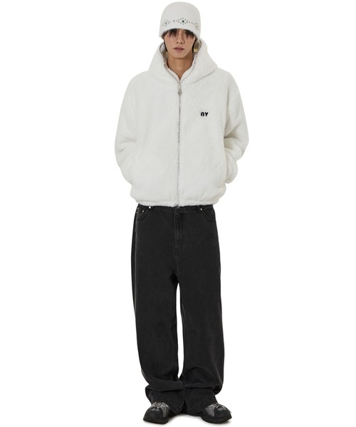 オーワイ OY ファー ブルゾン ジャケット ホワイト 中古・古着通販】OY (オーワイ) ロゴファージャケット ホワイト サイズ